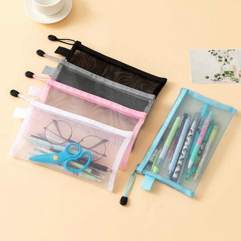 Nylon Transparent Zipper Pencil Case Zipper Solid Color Clear Stationery Bag 19*11cm Back To School Pencil Cases for Girls