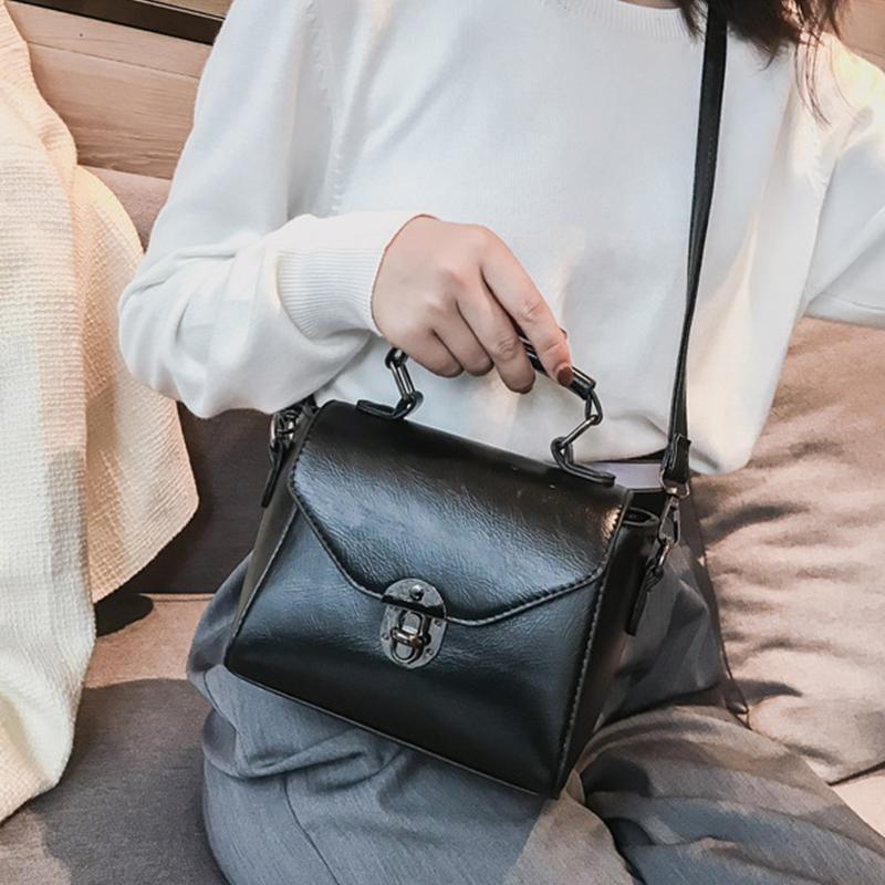 Small Square Bags For Women Fashion Solid Color Designer Crossbody Shoulder Bag Vintage PU Leather Handbags Female Bag