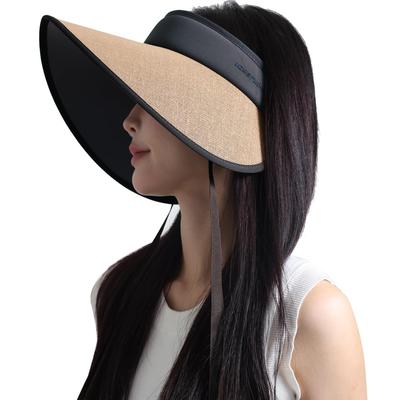 Солнечный соломенный УФ-козырек для шеи и подбородка, для похудения, подходит для и активного отдыха [IFSUN] Женский козырек с широкими полями, шляпа, защита UPF+50, чехол, ремешок,