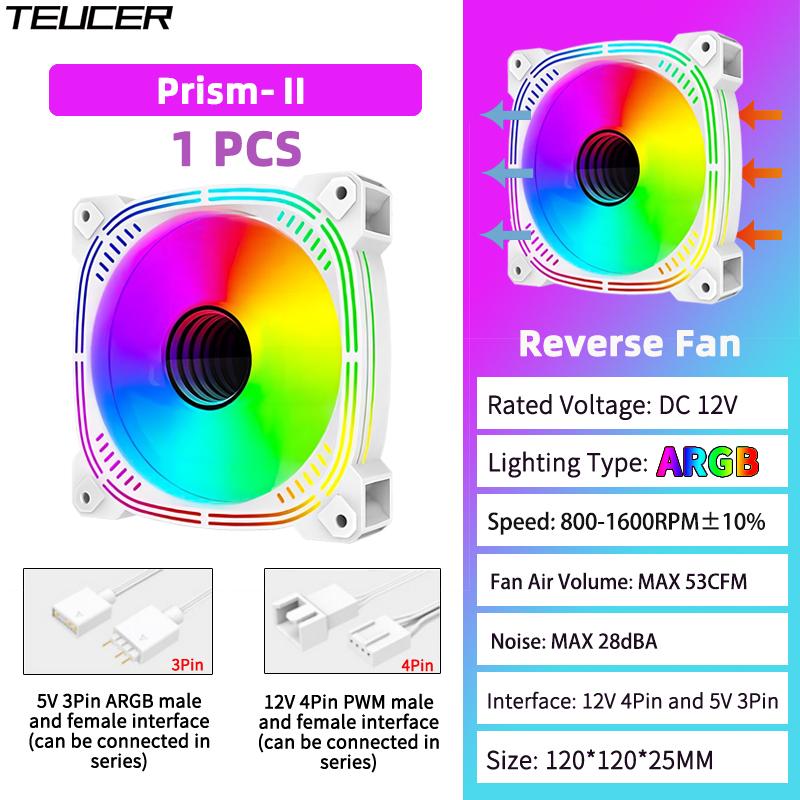 TEUCER Prism-2 1 шт./3 шт. RGB вентилятор для корпуса, 120 мм PWM 800-1600 об/мин 5 В 3-контактный RGB вентилятор для охлаждения игрового ПК