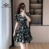 2024 French Elegant V-neck Floral Dress Summer New Female Temperament White Chiffon Dress Long Dress