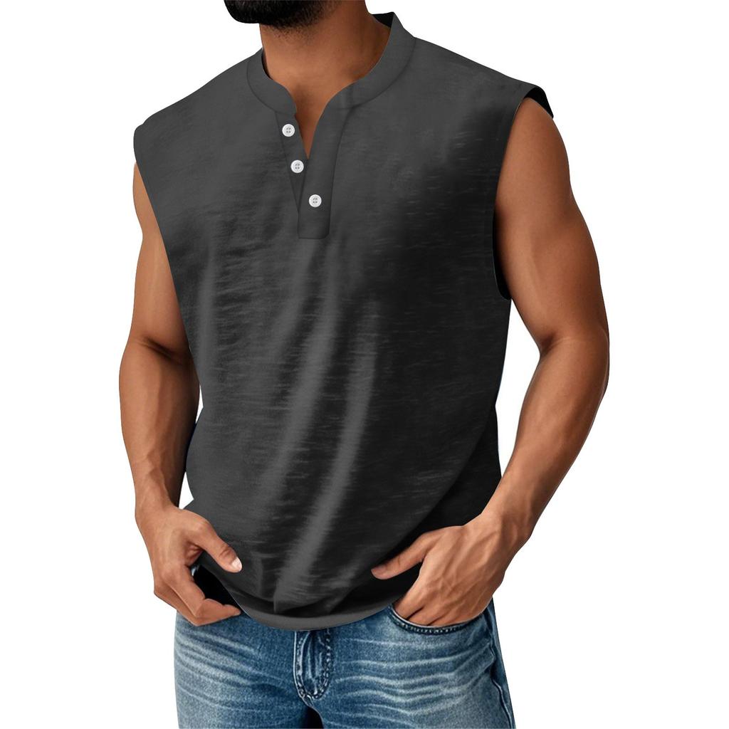 Мужской летний однотонный жилет спортивного повседневного покроя с карманами и пуговицами в тон цвета