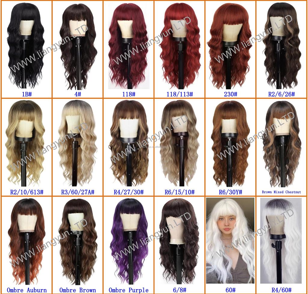 Hot Sales 26Inch Brown Mixed Blonde Wigs with Bangs for Women Wavy Curly Hair Heat Resistant Synthetic Fiber Wigs Women Hair