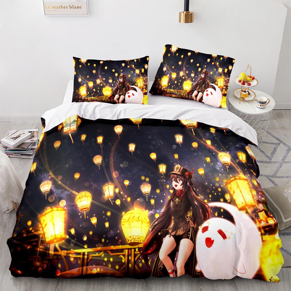 Game Genshin Impact Amber Gorou Hu Tao Costume Duvet Cover Cartoon Bedding Sets Bed Set Quilt Comforter Covers Home Textiles