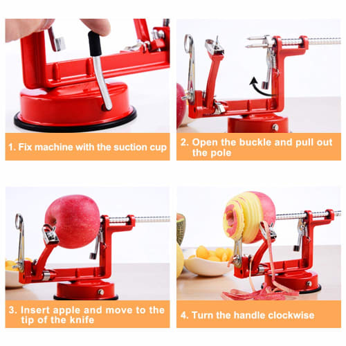 3-in-1 Stainless Steel Apple Peeler, Slicer, and Corer with Suction Cup (Vermilion)