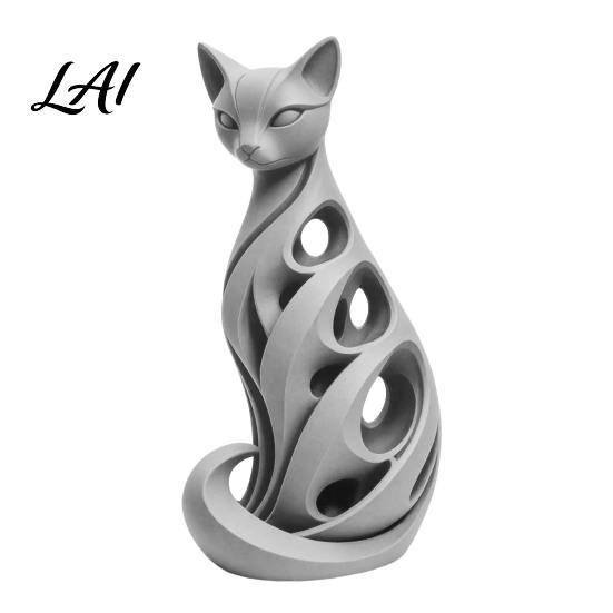 Decorative Figurines for Living Room 3D Printed Spiral Cat Figurine Hollow Modern Abstract Sculpture Ornaments Home Decor Desk Shelf Minimalist Art