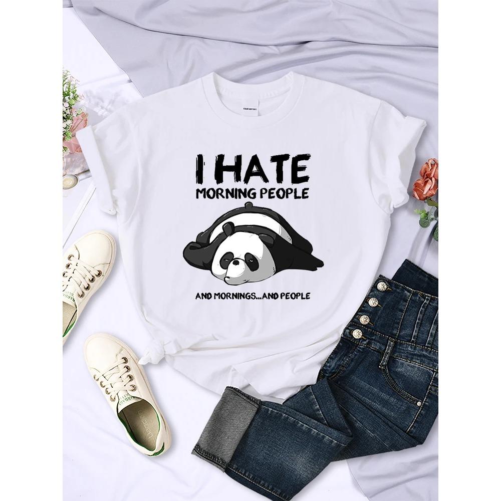 Lazy Panda I Hate Morning T Shirt Women Fashion Short Sleeve Tshirts Men Summer O-neck Clothing Woman T-Shirt