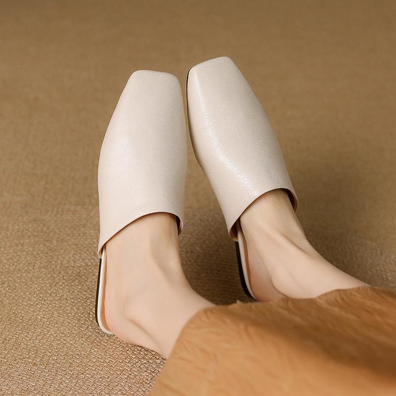 Мода 2025 Лето Женская обувь Квадратный носок Балетки Шлепанцы Модная обувь из коровьей кожи для женщин Повседневные мюли для женщин Сандалии