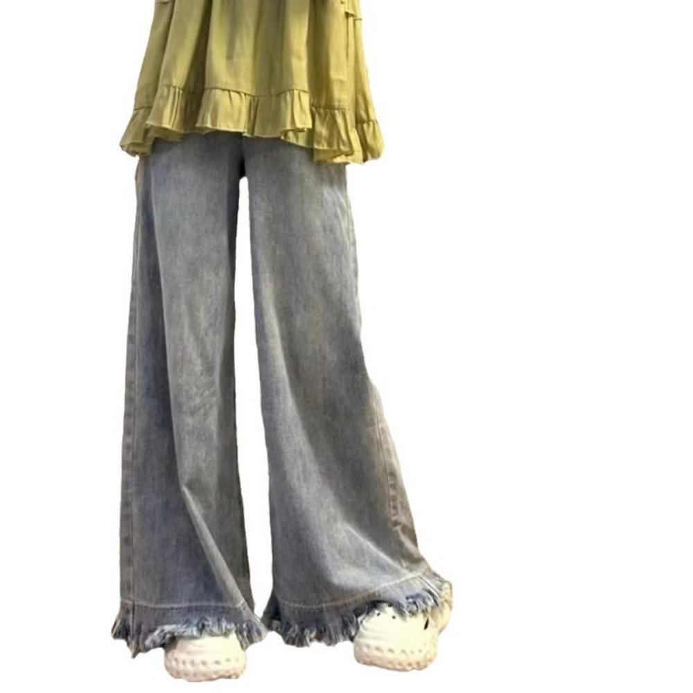 Персонализированные джинсы с широкими штанинами и рваным краем для женщин, новая весенне-осенняя коллекция, с высокой талией, тонкие, свободный дизайн, джинсы-клеш