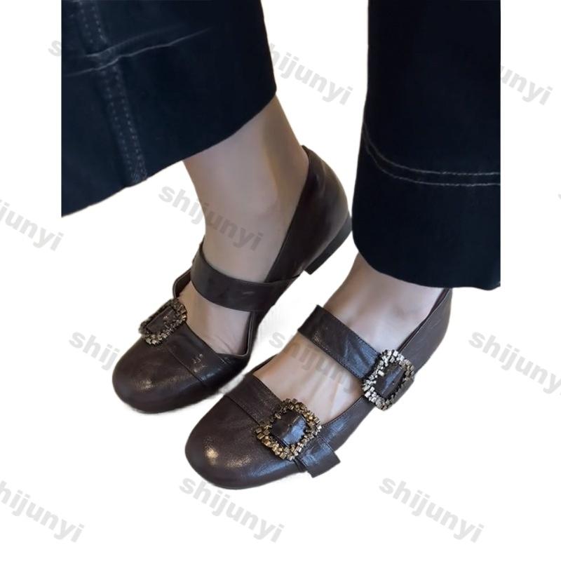 Fashion Women Shoes 2025 Spring Autumn New Vintage Soft Sole Buckle Strap Mary Jane Shoes Fashion Comfort Metal Decoration Ballet Shoes