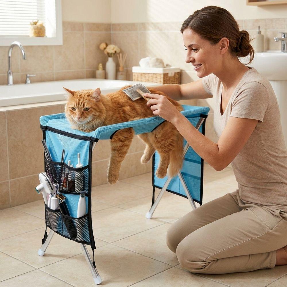 Folding Pet Grooming Hammock Anti-Scratch Cat Bathing Rack Puppy Nail Clipping Holder Pet Care