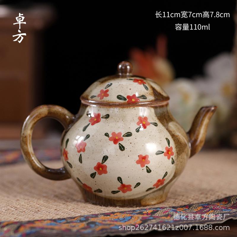 Чистый, расписанный вручную, небольшой цветочный чайный сервиз на дровах, ретро-подглазурный, чайный сервиз в китайском стиле кунг-фу, набор из чайника и чашки