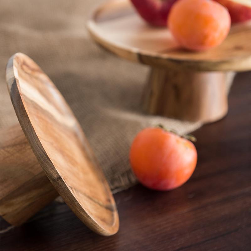 Wooden Storage Tray Tall Footed Desktop Tabletop Fruit Desserts Photography Props Multipurpose