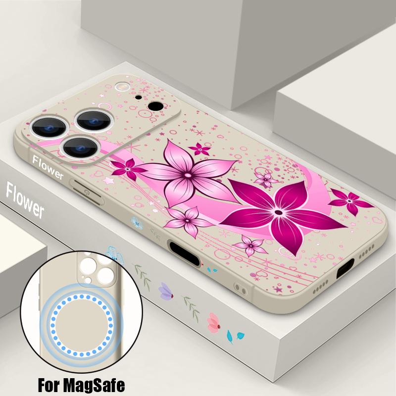 Розовый Мультяшный Цветочный Чехол Для iPhone 17 Pro Max iPhone 16 15 14 13 Pro Max Магнитный Для Magsafe Мягкий Силиконовый Задний Чехол Для Телефона