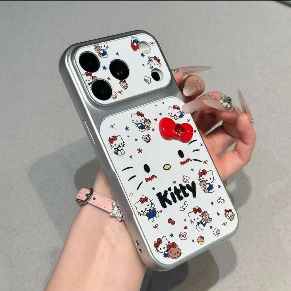 Милый кошачий бант подходит для чехла на мобильный телефон iPhone 16 Pro Max Apple 17, гальванический, второе изменение окна, мобильный телефон