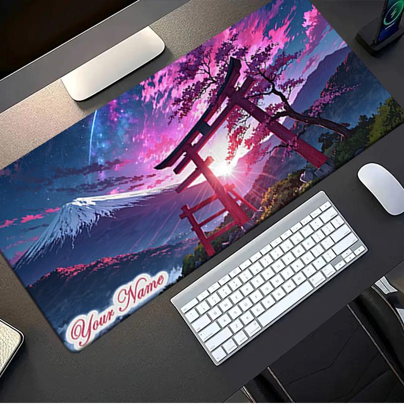 1PC Custom Name Japanese Torii Gate Mount Fuji Mouse pad, keyboard and mouse desk pad, for computer notebook Birthday Gift For Any Room Or Office