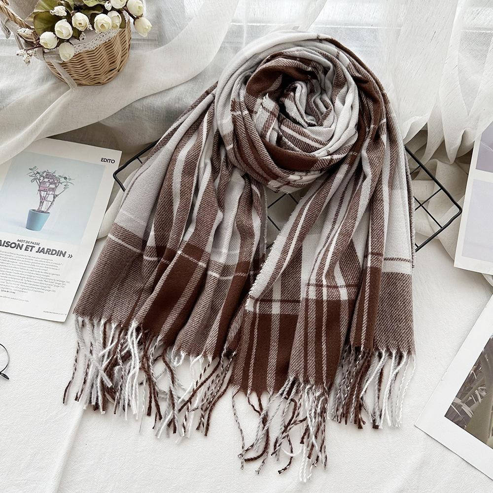 High End Imitation Cashmere Plaid Scarf Versatile and Warm In Winter  Women's Neck Scarf  Fringed Shawl