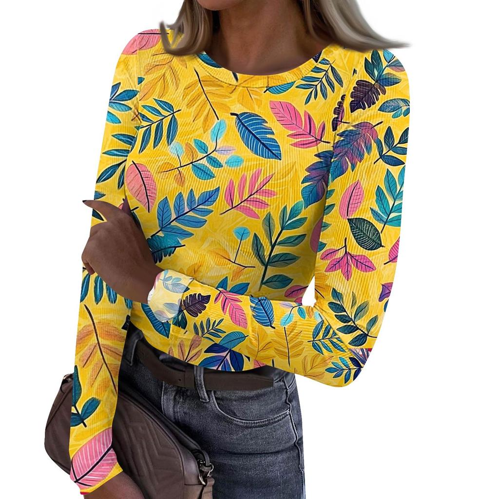 Женская и зимняя футболка с тонким низом, модная повседневная футболка с градиентным принтом и круглым вырезом, пуловер с длинным рукавом