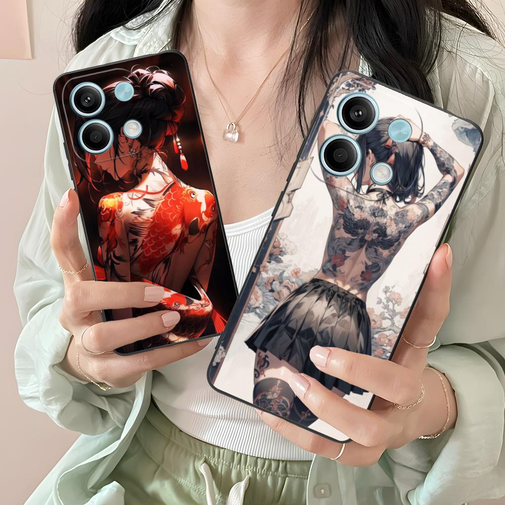 Модный чехол для телефона с тату-девушкой для Xiaomi Redmi 15 14 13 12 A5 3 2 1 C Plus 4G 5G Цветной печатный чехол Красивый чехол