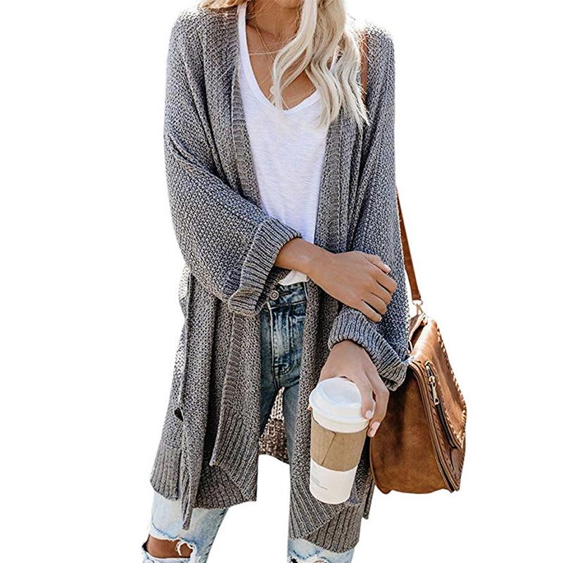Fall and Winter Women's Plus Size Knitwear Long Split Rolled Sleeve Cardigan Sweater