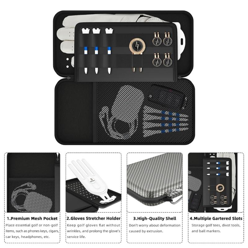 Golf Glove Case, Golf Glove Box with Gloves Holder for Golf Bag Accessories, Golf Storage Organizer for Tees, Divot Tool