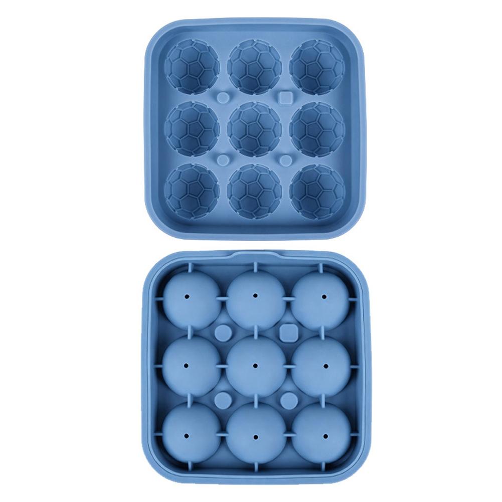 3D Football Shape Silicone Ice Cube Mold,9 Grid Reusable Ice Ball Maker with Lid for Whiskey Cocktail Drinks,Camping ice cube