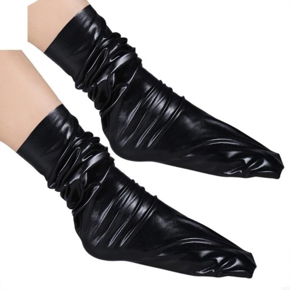 Solid Color Metallic Color Socks Bright Color Shiny Leather Socks New Reflective Socks Women