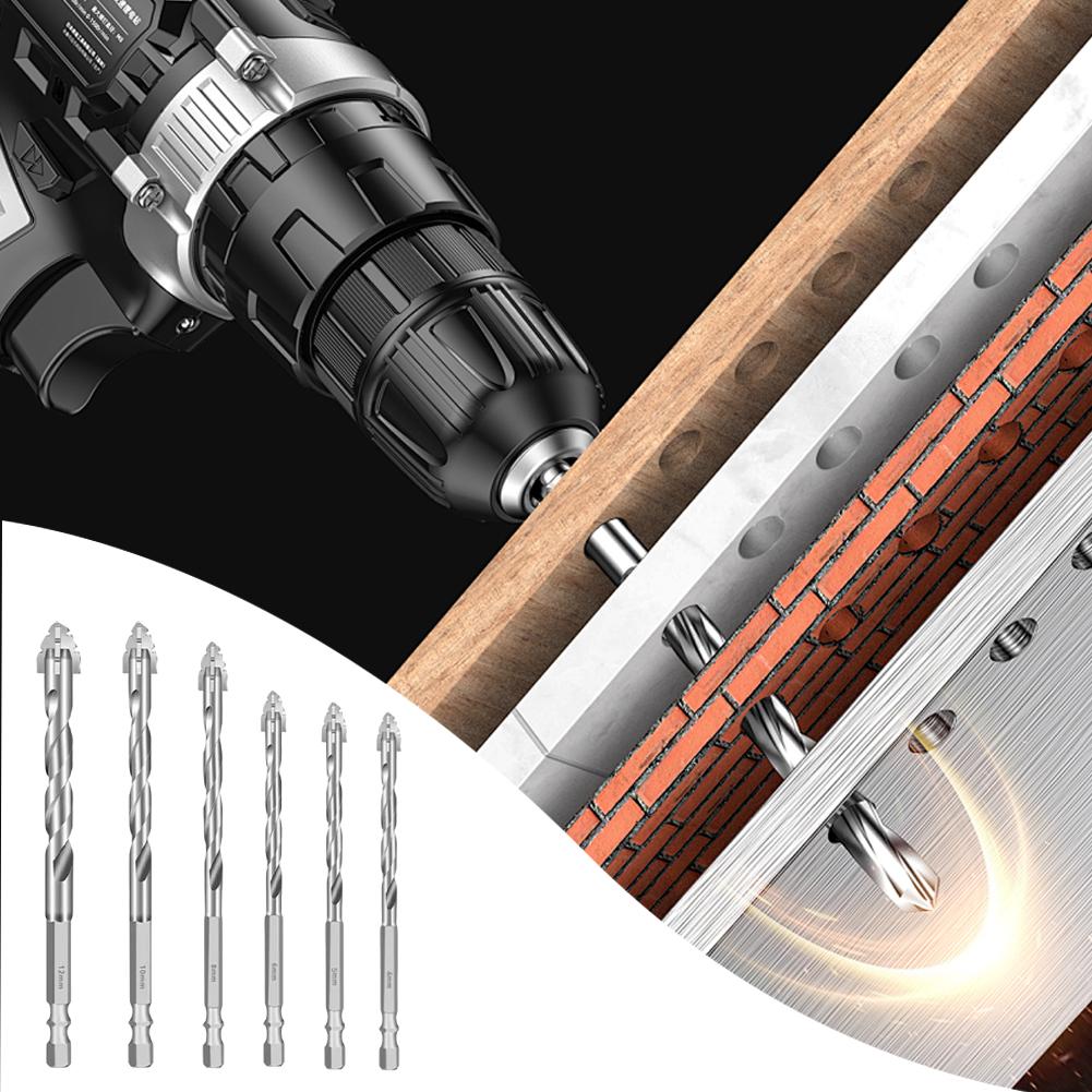 6PCS 4-Blade Saw Tooth Eccentric Drill Bit Hard Alloy Eccentric Twist Drill Bit High-Strength Professional Rotary Tool Accessory