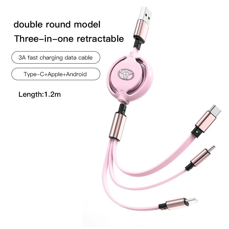 3 In 1 Retractable Mobile Phone Fast Charging Cable For  Toyota Corolla Camry Asian Dragon Supra Hilux Land Cruiser GR SPORT TRD