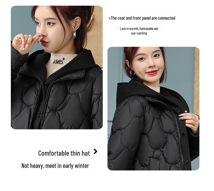 Женская зимняя пуховая хлопковая куртка: Имитация двухслойного стиля, Маленький, Короткий, Свободный крой, В корейском стиле, Дизайн пальто-булочки