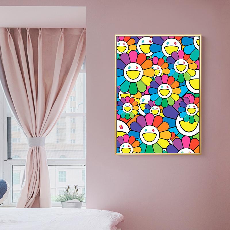 Abstract Colorful Smile Sunflowers Cartoon Posters Prints Canvas Painting Kawaii Pop Art For Kid Bedroom Home Decor Cuadros