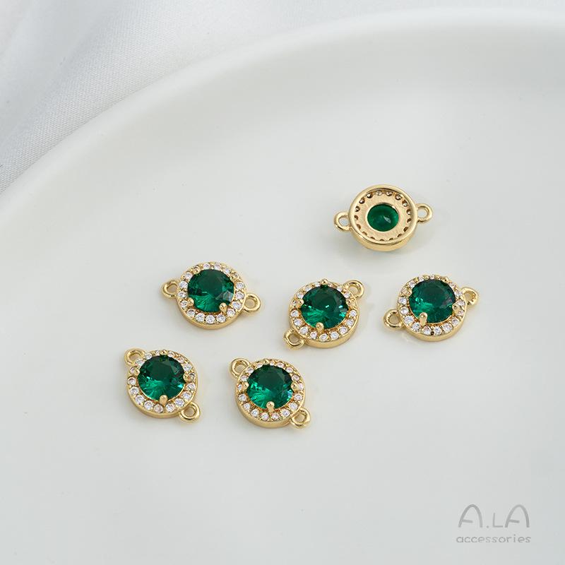 Позолоченное золото 14 карат, изумрудно-оливковый циркон, геометрические двойные серьги-кольца, ювелирный аксессуар