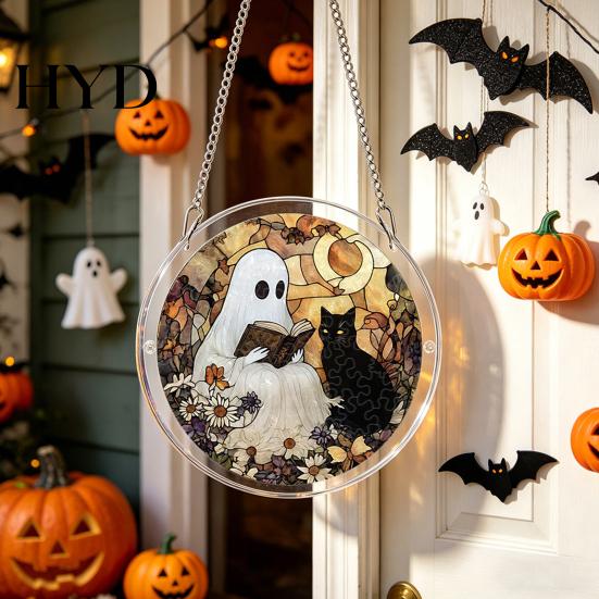 Halloween Puzzle Suncatcher Acrylic Jigsaw Suncatcher, Stained Glass Style DIY Sun No Glue Tools Catcher Puzzles, Gothic Window Hanging