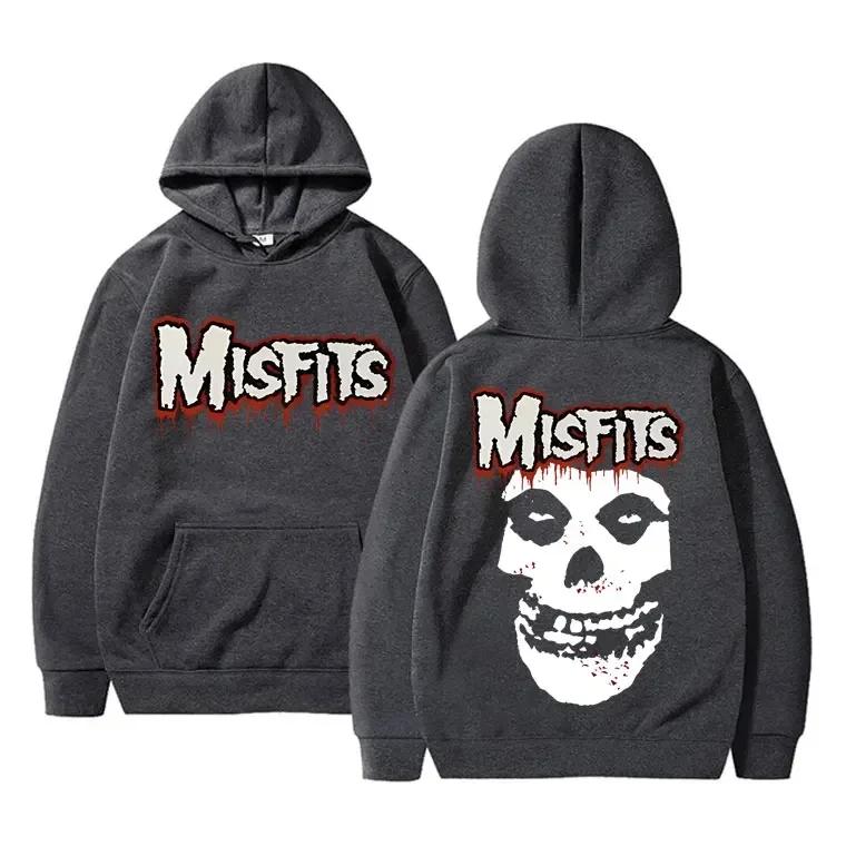 Men Autumn Winter Hoodie Misfits Band Double Sided Print Pullover Sweatshirt Punk Rock Gothic Streetwear Long Sleeve Hooded Tops