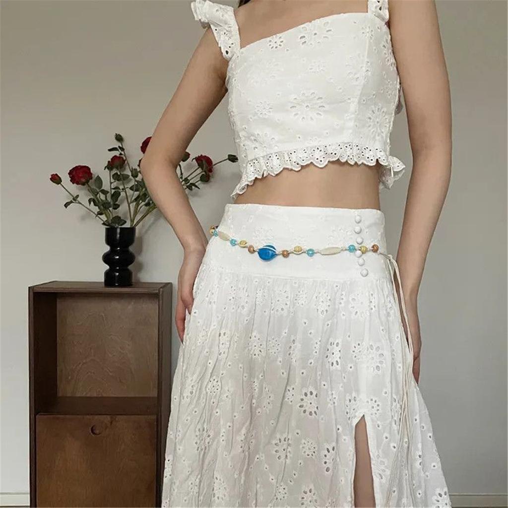 Adjustable Bohemian Braided Waist Rope with Beaded Design Waist Jewelry for Dresses and Skirts Wax Rope Accessory