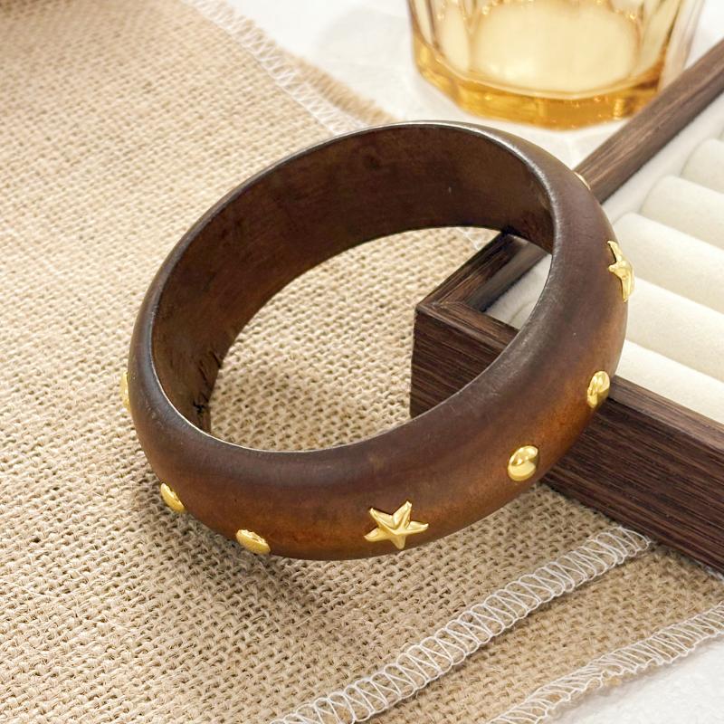 Винтажный этнический деревянный браслет для женщин, панк, геометрический, с заклепками, бусинами, широкий браслет, преувеличенное украшение для рук