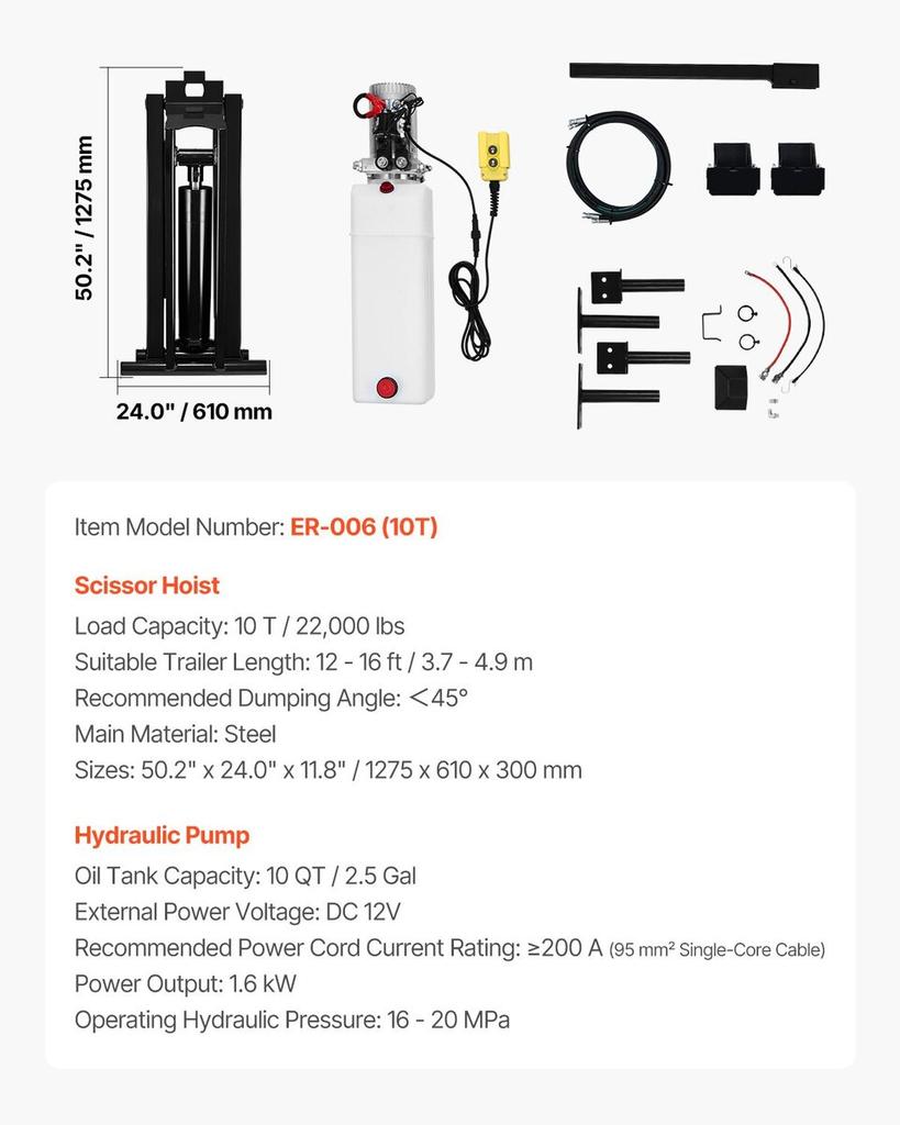 Hydraulic Scissor Hoist Kit 10 T Hydraulic Dump Lift Kit for Dump Trailers