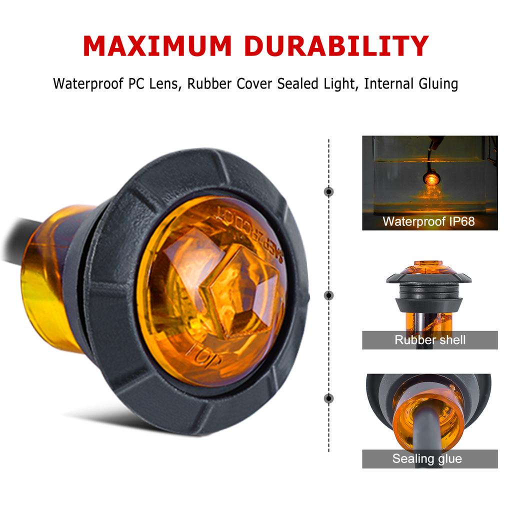 Amber LED Clearance Bullet Marker Lights 3/4 INCH Button Side LED Marker Light For Trailer Truck Accessories RV Car Bus Van 4pcs