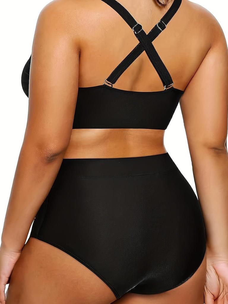 2024 Европейский и американский однотонный сексуальный купальник бикини из двух частей для женщин