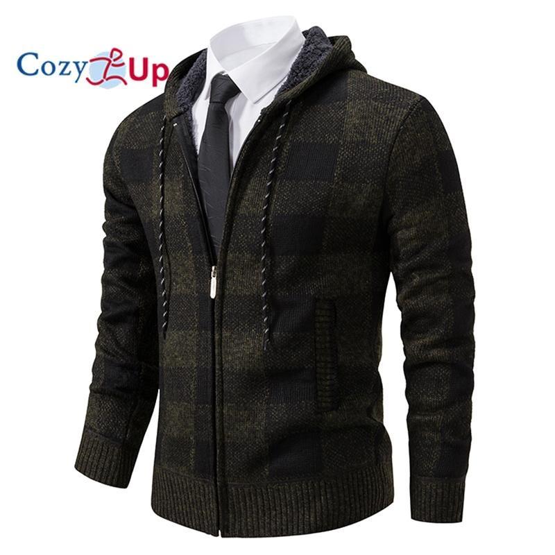 Cozy Up Мужской свитер, пальто, осень-зима, толстый, теплый, с капюшоном, клетчатый шерстяной свитер, кардиган, флисовое пальто на молнии, мужское пальто