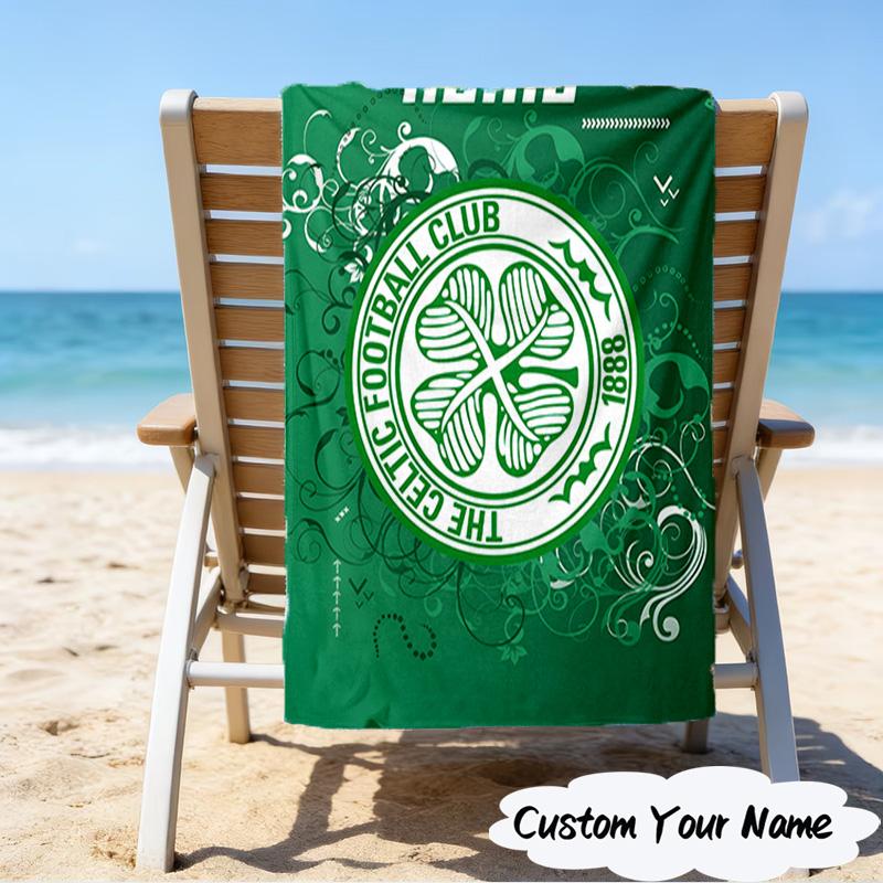 1PC Custom Name Beach Towel Celtic Football Crest Beach Towel, Suitable for Camping, Travel, Beach Accessories, Super Absorbent, Family Gift