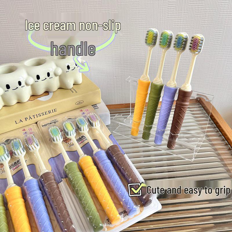 4-Pack Convex Ice Cream Head Soft Bristle Toothbrush for Adult Gum Care & Teeth Cleaning