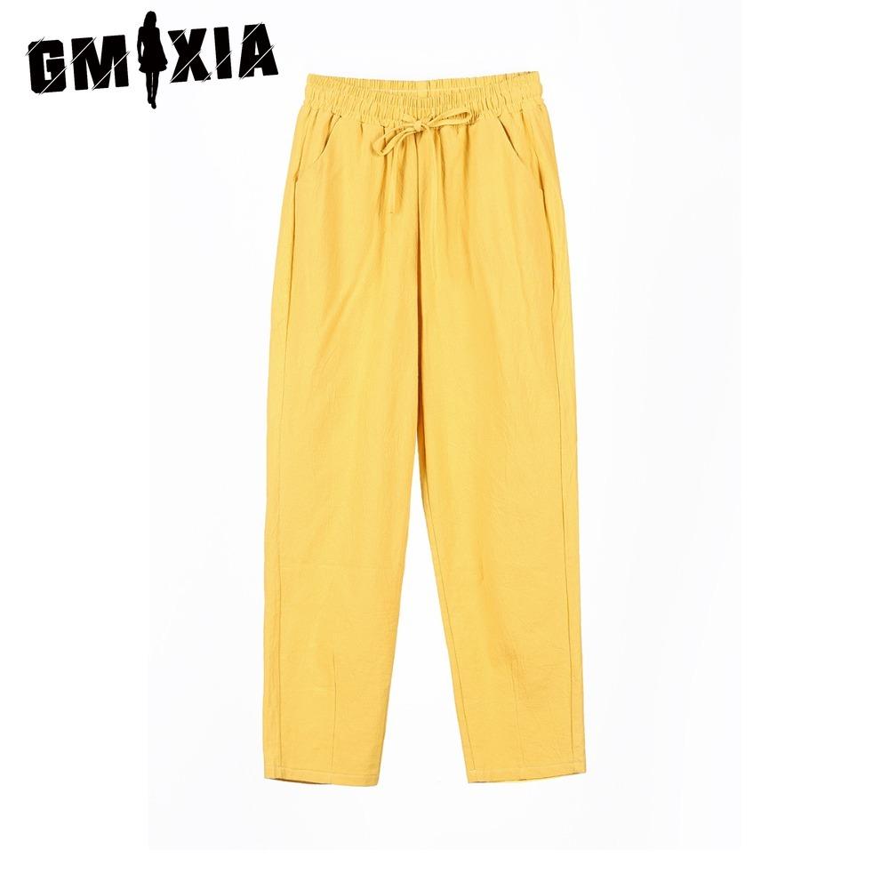 GMXIA 9 Color Pure Cotton Nine Point Trousers Spring Summer Slim Straight Loose Casual Pants Women Solid Color Harem Pants