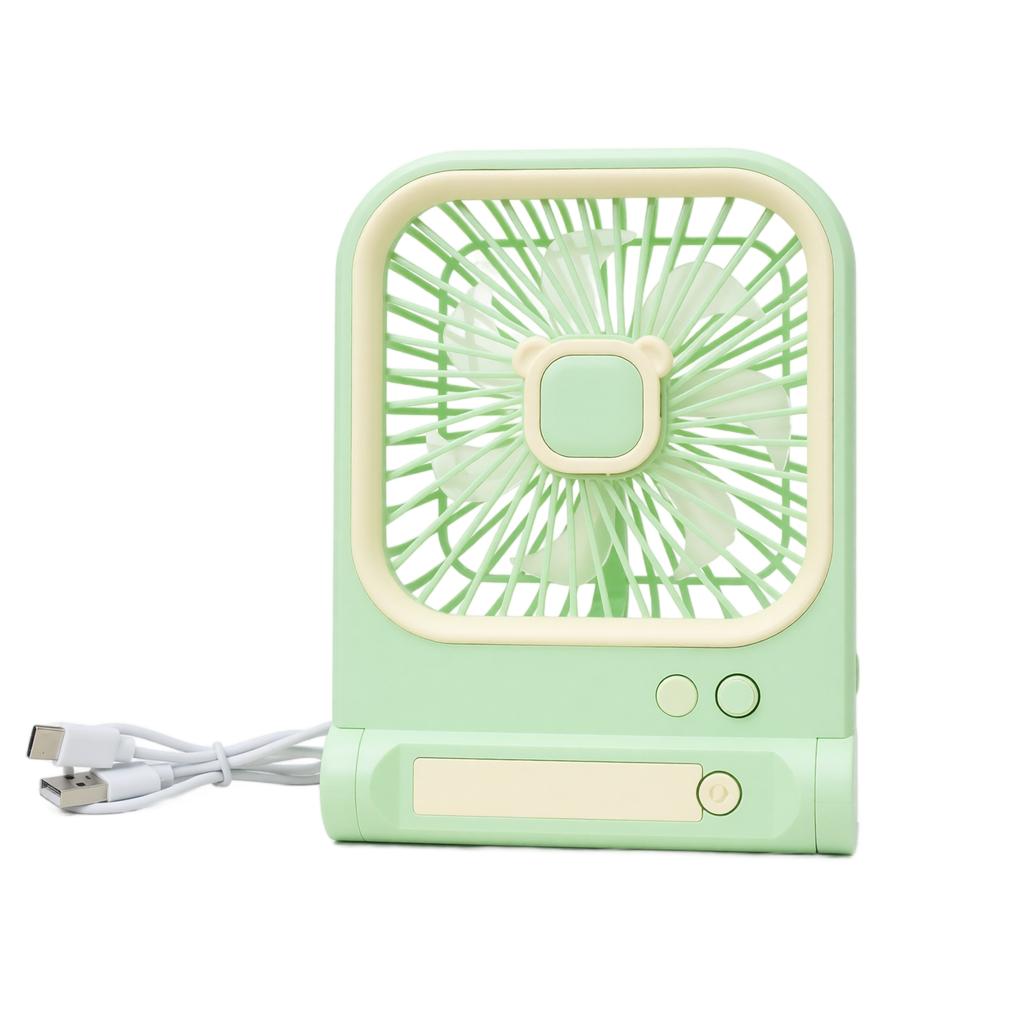 Square Desktop USB Rechargeable Fan with Bear Ear Design 3-Speed Adjustable Small Portable Fan for Desk Wall Mount Outdoor Camping Use