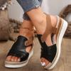 Fashion New Pleated PU Leather Wedge Sandals for Women Back Strap Espadrilles Platform Sandles Woman Summer Thick Bottom Peep Toe Shoes