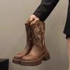 Brown Maillard Coarse Heel Platform Martin Boots Women's 2025 New Summer Western Cowboy Height Boots