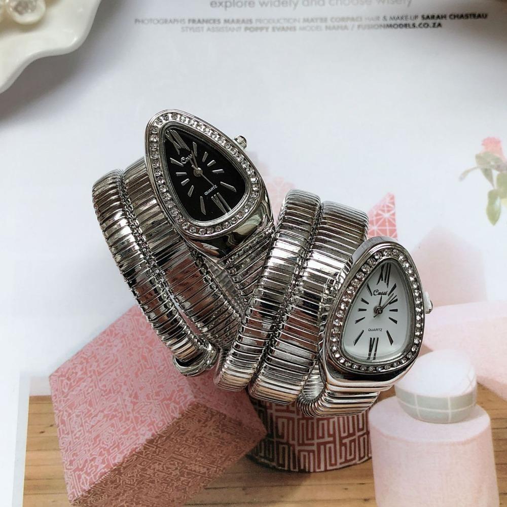 Кварцевые наручные часы из нержавеющей стали, элегантные часы-змея, браслет, модные женские кварцевые часы для женщин