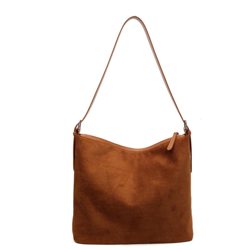 Замшевая сумка женская большой вместимости 2025 новая осенне-зимняя ретро сумка через плечо, сумка-мессенджер, сумка-тоут для通勤, сумка-ведро