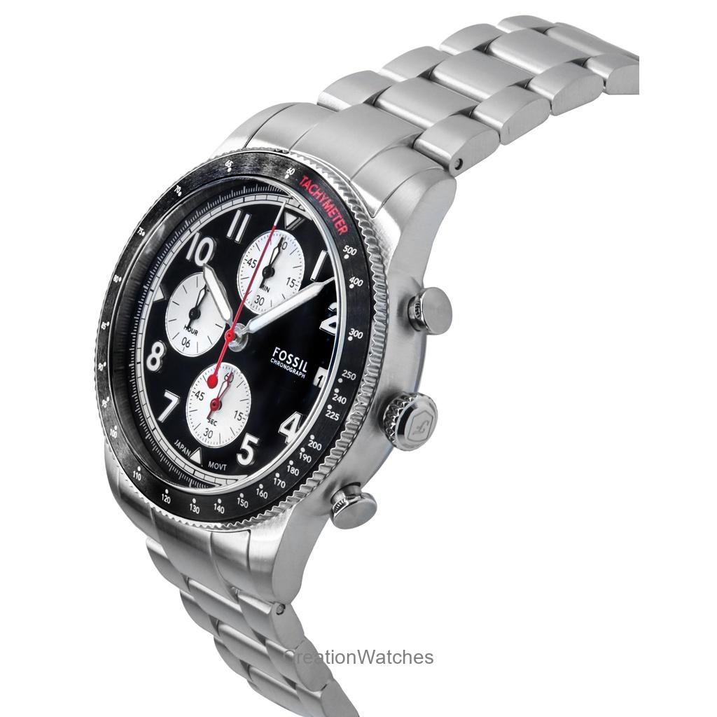 Fossil Спортивные часы Tourer Chronograph из нержавеющей стали с черным циферблатом, кварцевые, мужские, FS6045