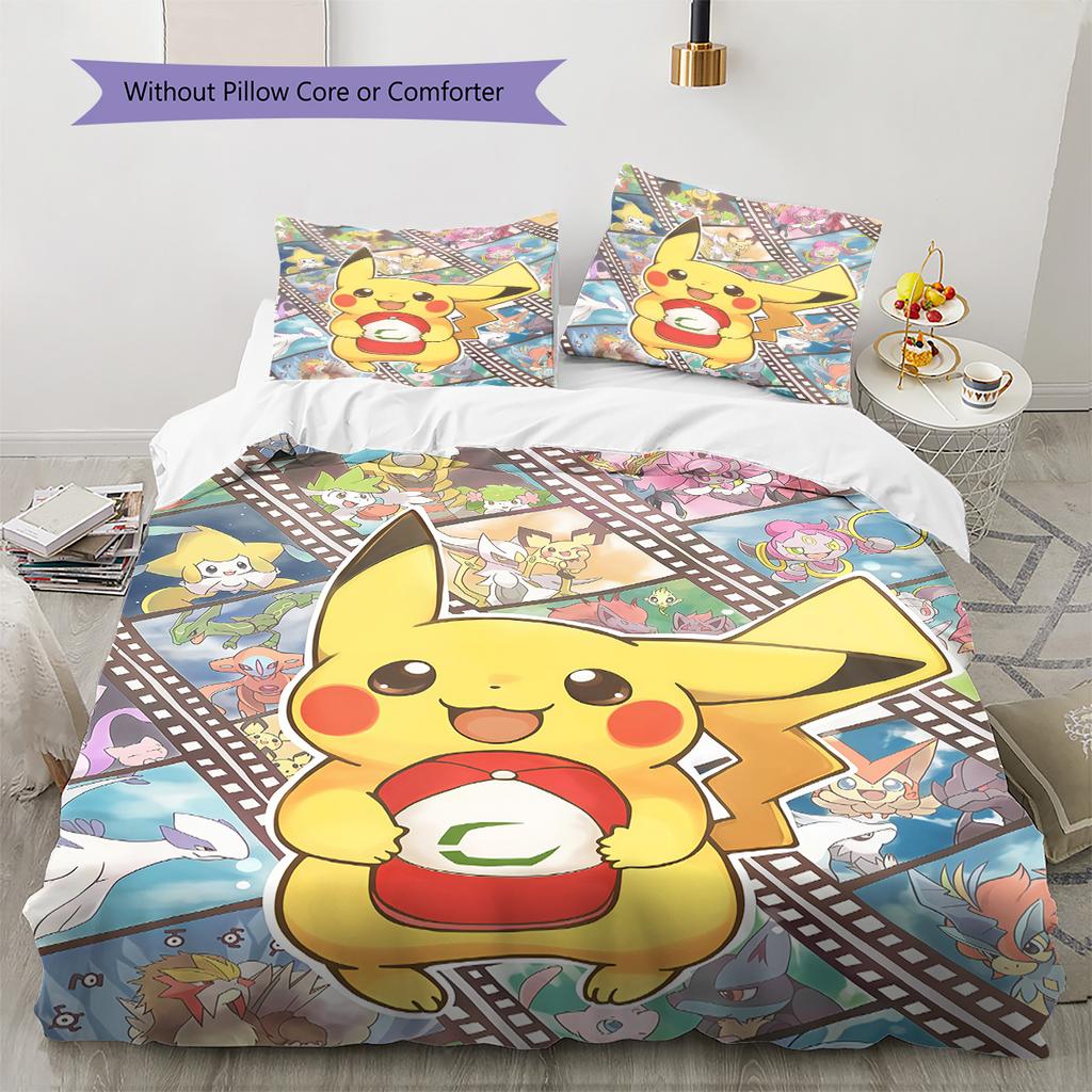 Pokémon Pikachu Cute Style Bedding Set, 1 Duvet Cover & 2 Pillowcases, Home Decor, Perfect Gift for Pokémon Lovers